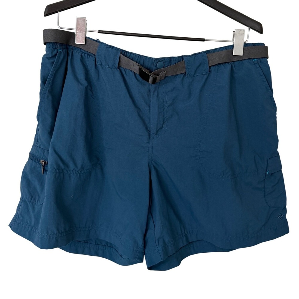 Columbia Womens XL AL4572 Blue Nylon Hiking Cargo Shorts with Belt